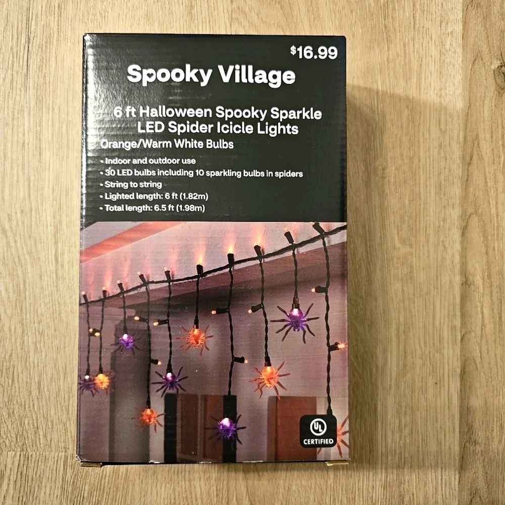 NWT Spooky Village 6 ft Halloween Spooky Sparkle LED Spider Icicle Lights - Picture 4 of 9